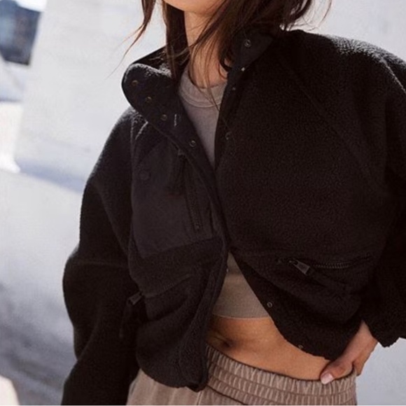 Free People X Free People Movement Hit The Slopes Black Fleece Jacket Size Small - Picture 14 of 14